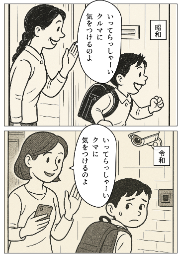 タイトル「昭和と令和のいってらしゃーい」